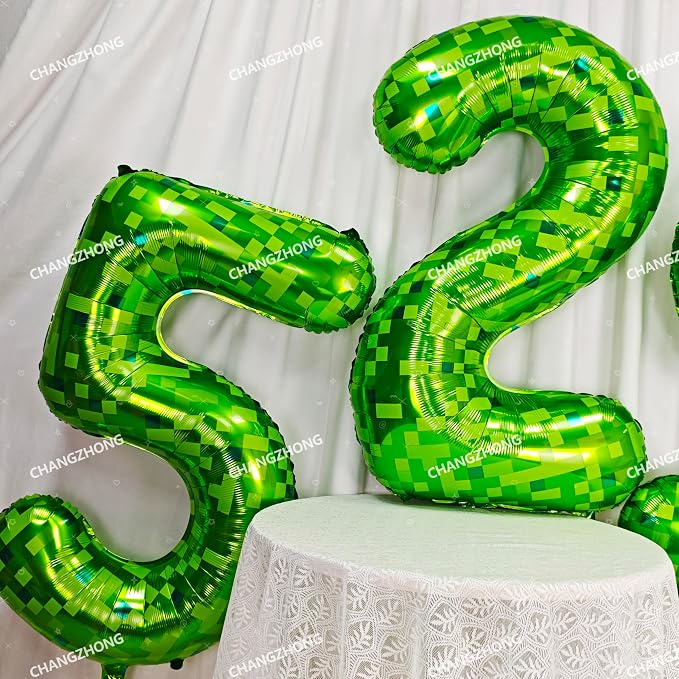 40 inch giant Green pixel miner game number 4 balloon | Large mining theme foil - Image 4