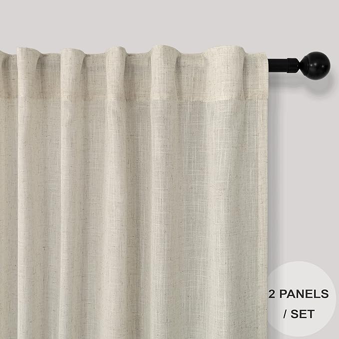 Pitalk Beige Sheer Curtains for Living Room 100 Inches Long 2 Panels Rod Pocket - Image 2