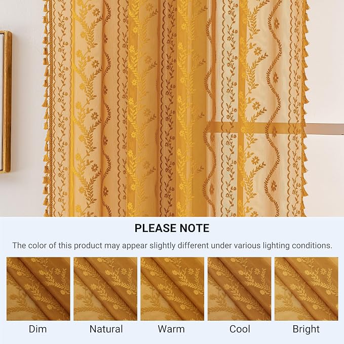 WAZZIO Boho Lace Curtains 2 Panels 84 Inch -Victorian Sheer Panel Drape French - Image 8