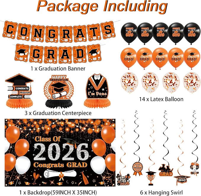 DARUNAXY Orange Graduation Party Decorations, 2026 Congrats Grad Honeycomb - Image 2