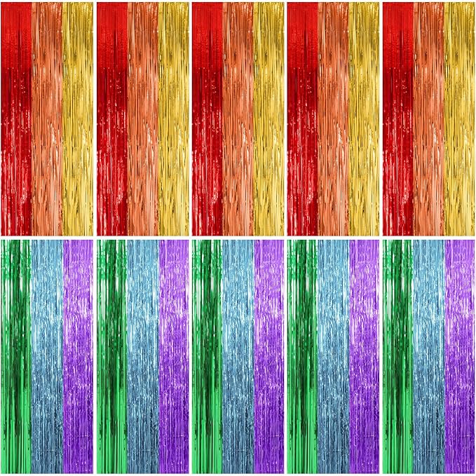 10 Pack Rainbow Backdrop Party Decorations Tinsel Curtain Party Streamer Foil by BOMSI