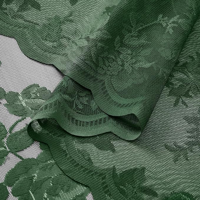 Dark Green Lace Curtains 84 Inches Long Victorian Floral Sheer Curtains - Image 6