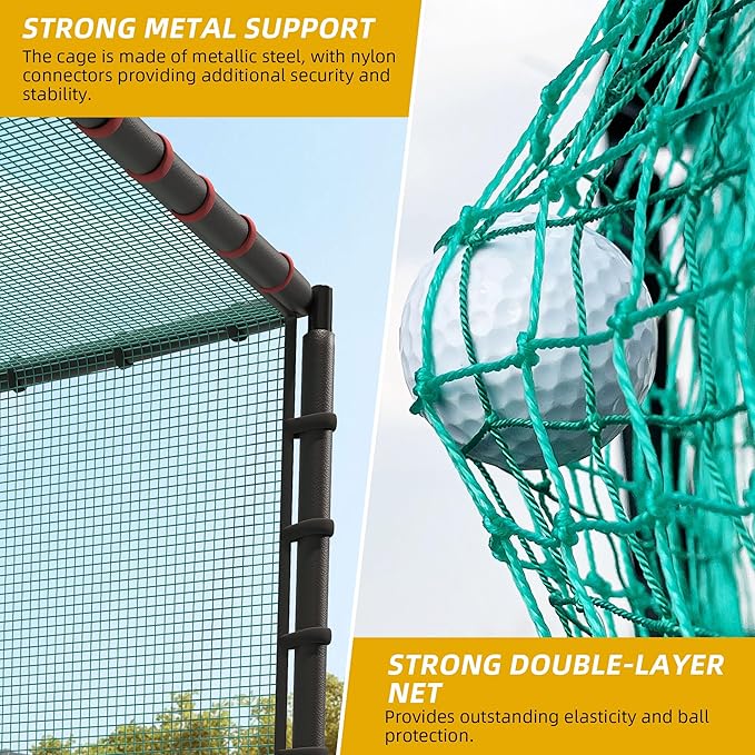 Golf Cage with Steel Freame, 7x7x7ft Golf Net with Rubber Hose, Noise Reduction for Backyard Indoor Outdoor Lawn Practice(Includes 1 Hitting Mat 6 PU Balls 1 Tee)