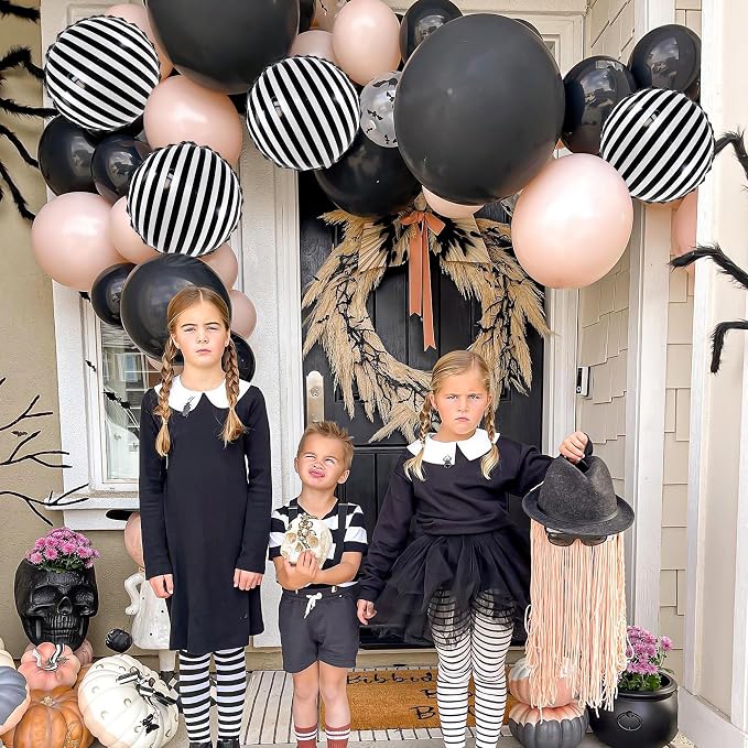 Black and White Striped Balloons, 12 Pack 18 Inch Round Foil Balloons | - Image 4