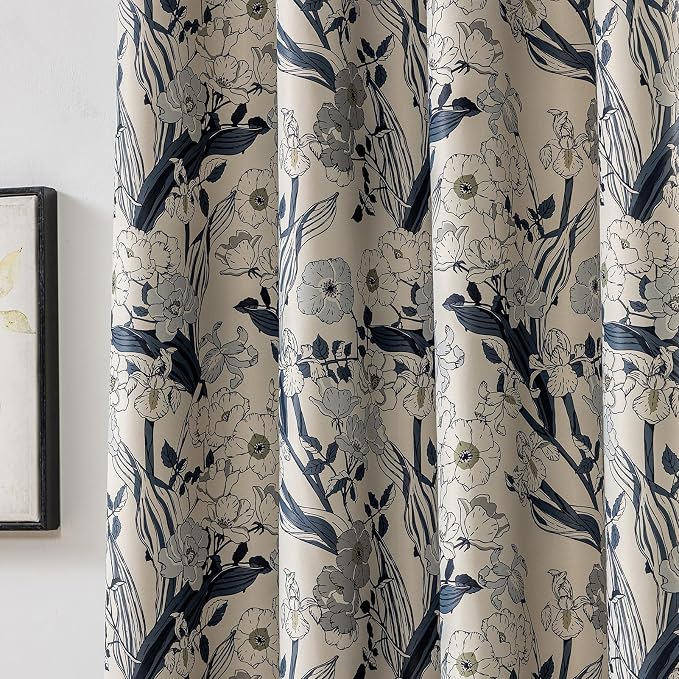 SUOUO Grey Blue Floral Blackout Curtains - Image 3