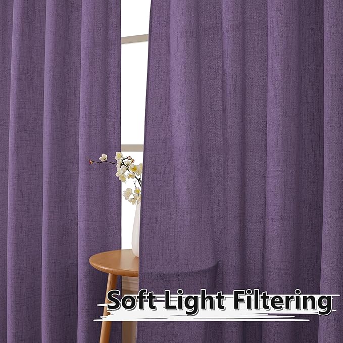 Tollpiz Linen Tier Curtain Rod Pocket Semi Sheer Half Kitchen Curtains Burlap - Image 2