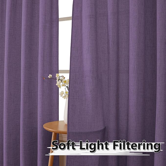 Tollpiz Short Linen Curtains Living Room Rod Pocket Semi Sheer Curtain Burlap - Image 2