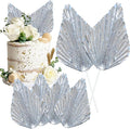 Gyufise 6Pcs Paper Palm Fan Cake Topper Palm Leaf Fan Cake Pick for DIY Bakeware Craft Project Home Made Wedding Bridal Shower Birthday Anniversary Party Cake Decorations Supplies Metallic Silver