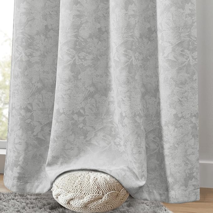 Beauoop Grey Floral Jacquard Blackout Curtains - Image 7