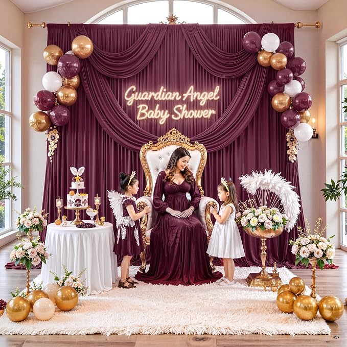 40 ft x 10 ft Wrinkle Free Maroon Backdrop Curtain - Image 3
