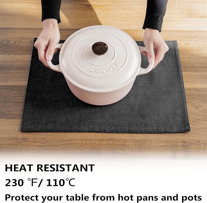 Demetex Black Placemats Set of 4 Stain Resistant Cloth Place Mats Heat - Image 4