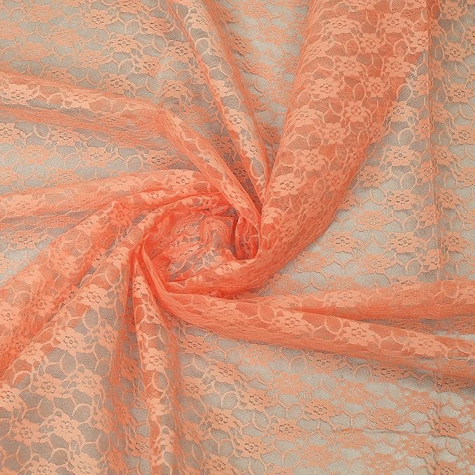 MDS Pack of 15 Wedding 12 x 108 inches Lace Table Runner for Wedding, Decorations for Birthday Parties, Banquets, Graduations, Engagements, and Runners fit Rectangle, Round Table- Peach