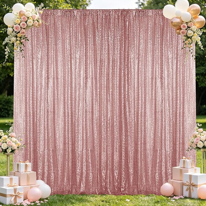 Hahuho Rose Gold Sequin Backdrop Curtain, Party Decoration（1 Panels, 4FT x 8FT by Hahuho