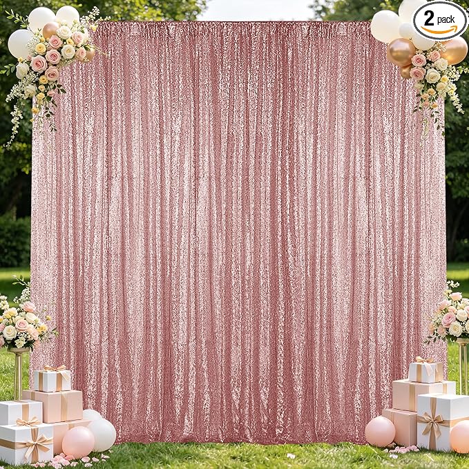 Hahuho Rose Gold Sequin Backdrop Curtain, Party Decoration（2 Panels, 4FT x 8FT by Hahuho