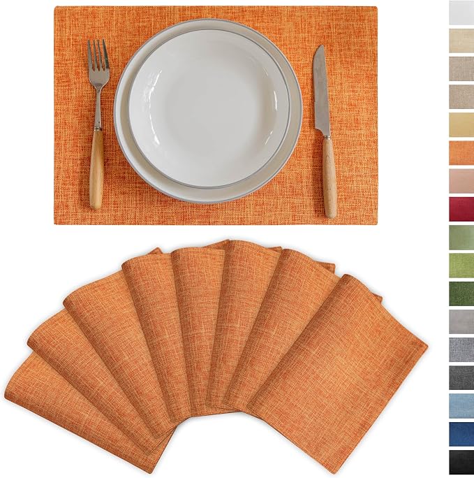 Demetex Orange Placemats Set of 8 Linen Textured Fabric Place Mats Rectangle by DEMETEX