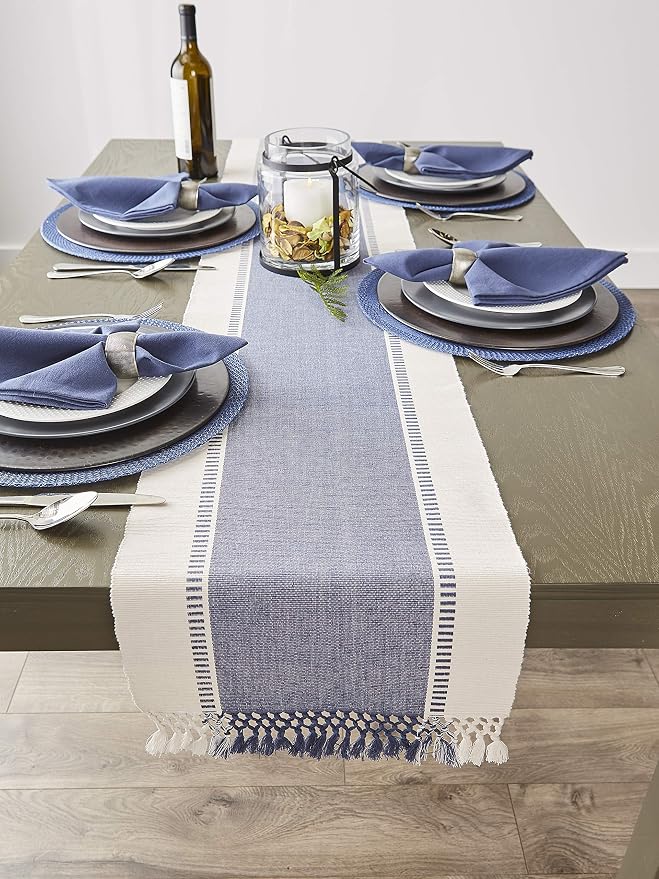 DII Dobby Stripe Table Runner, French Blue & Cream Background | Woven - Image 5