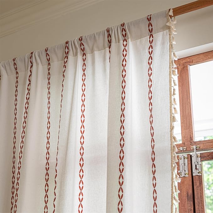 Sutuo Home White and Terracotta Boho Curtains - Image 5