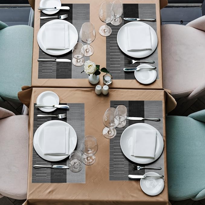 HeloHo Black Placemats Set of 6 Washable Place Mats Vinyl Woven Table Mats - Image 5