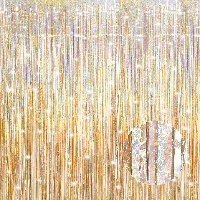 3 Pack 3.3 x 9.9 ft Holographic Champagne Gold Streamers Party Decorations | by Crosize