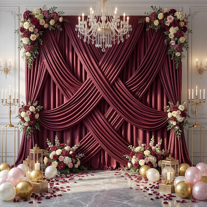 20ft×12ft Wrinkle Free Burgundy Backdrop Curtain - Image 8