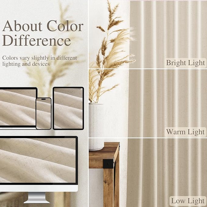 Linen Curtains for Living Room 102 Inches Long Modern Farmhouse Decor Light - Image 3