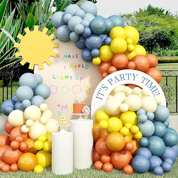 Retro Colorful Balloon Arch, Here Comes the Son Baby Shower Decor First by Jobkoo