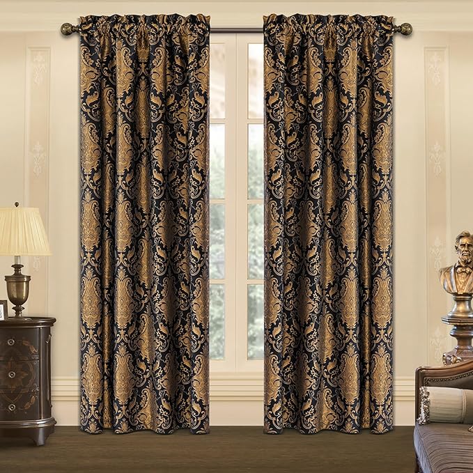 Loom and Mill Luxury Black Damask Curtains by LoomandMill