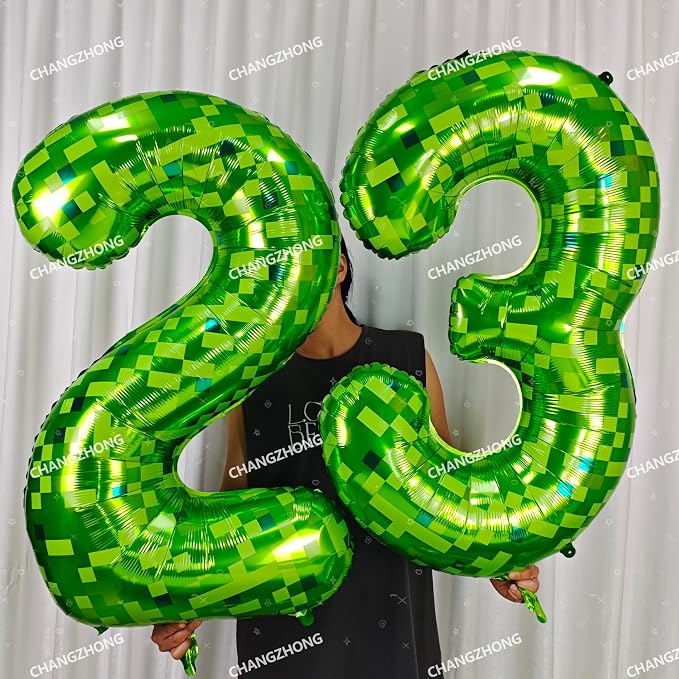 40 inch giant Green pixel miner game number 2 balloon | Large mining theme foil - Image 5
