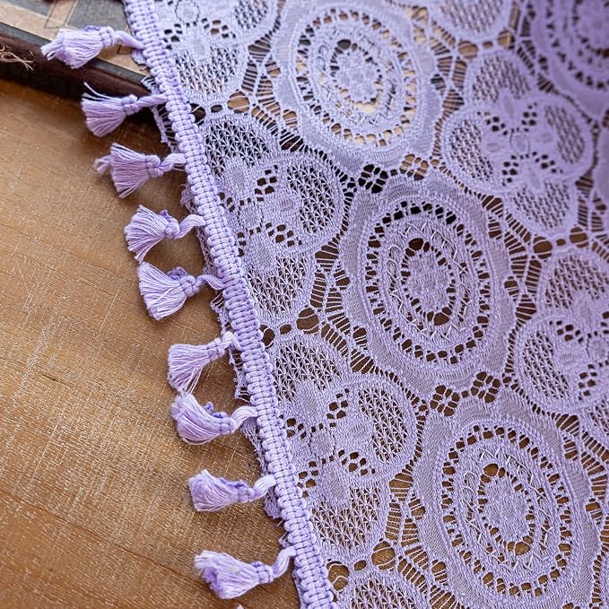 YJ YANJUN Boho Lace Curtains, Light Purple Sheer Panels, 59x84 inch, Pair | - Image 5