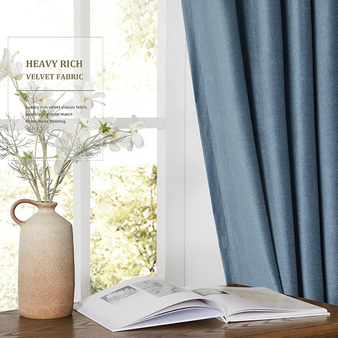BULBUL Velvet Grayish Blue Blackout Curtains 84 inch Length - Image 4
