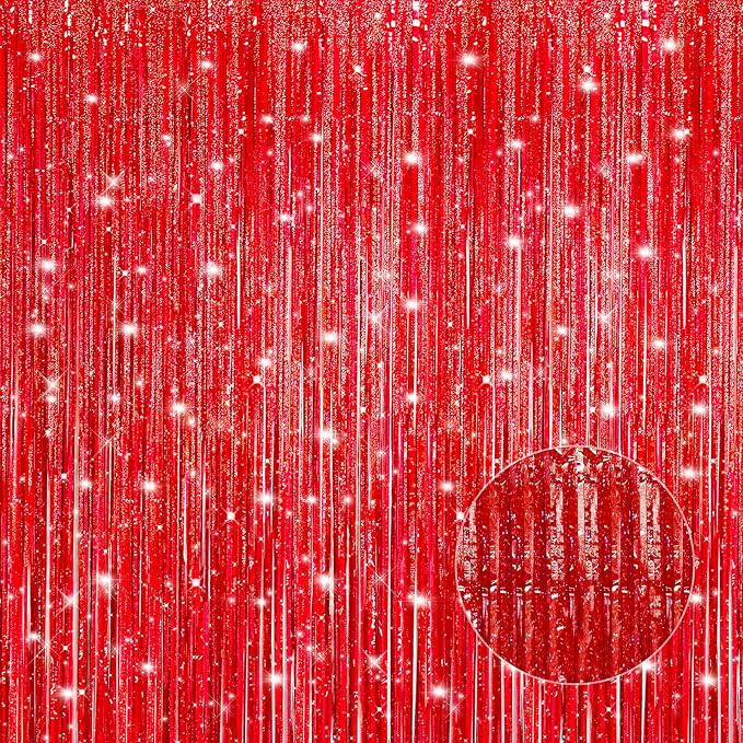3 Pack 3.3 x 9.9 ft Holographic Red Tinsel Streamers Party Decorations | Foil by Crosize