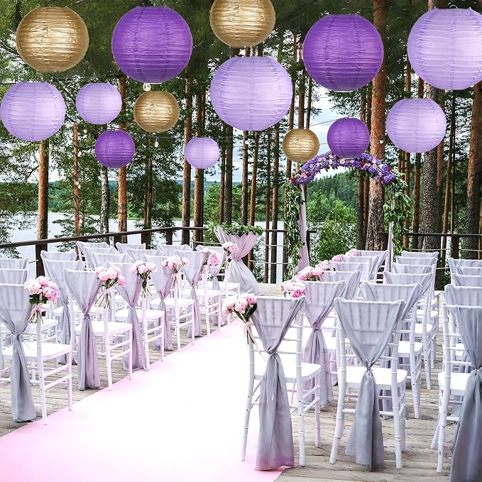 15-Pack Purple Gold Paper Lanterns, Rapunzel Birthday Decorations | 6, 8 & - Image 5