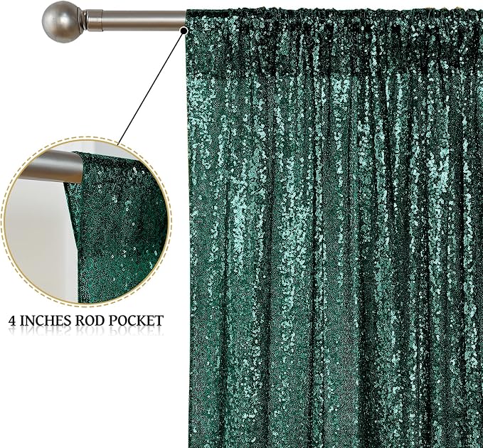 Sugargirl Dark Green Sequin Backdrop Curtain 4FTx8FT Glitter Dark Green - Image 5