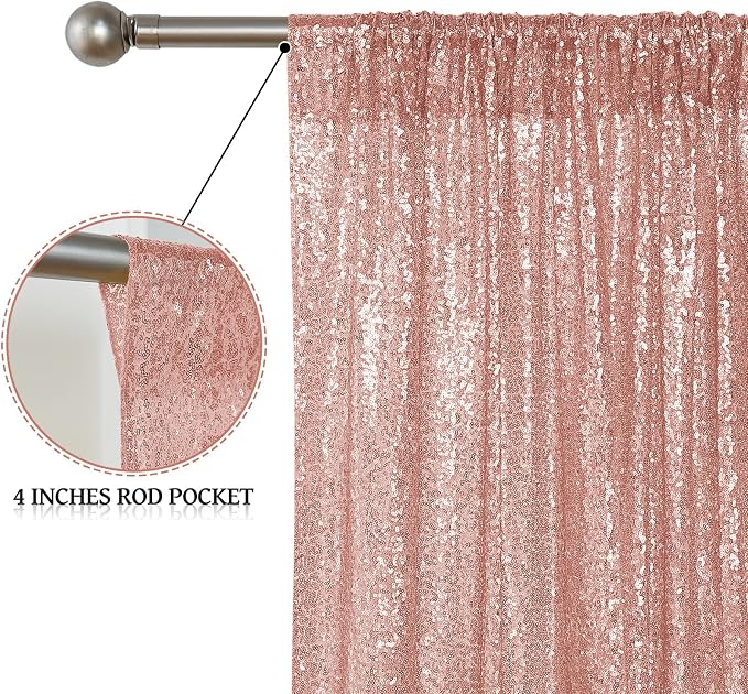 Sugargirl Rose Gold Sequin Backdrop Curtain 4 Panels 2FTx8FT Glitter Rose Gold - Image 5