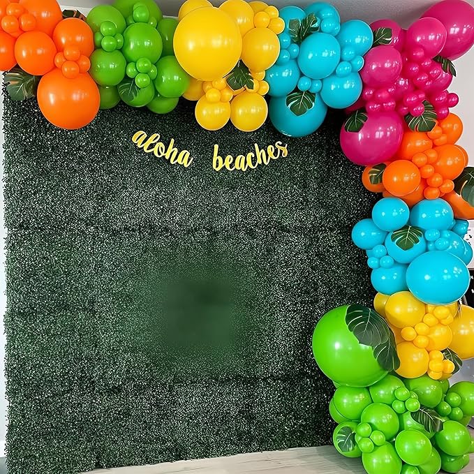 HILAVO Tropical Balloons 12 Inch Summer Hawaiian Hot Pink Orange Teal Yellow - Image 4