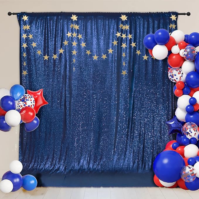 PartyDelight Navy Blue Sequin Backdrop 6x8ft Sparkly Photo Curtain | 4 Inch Rod - Image 7