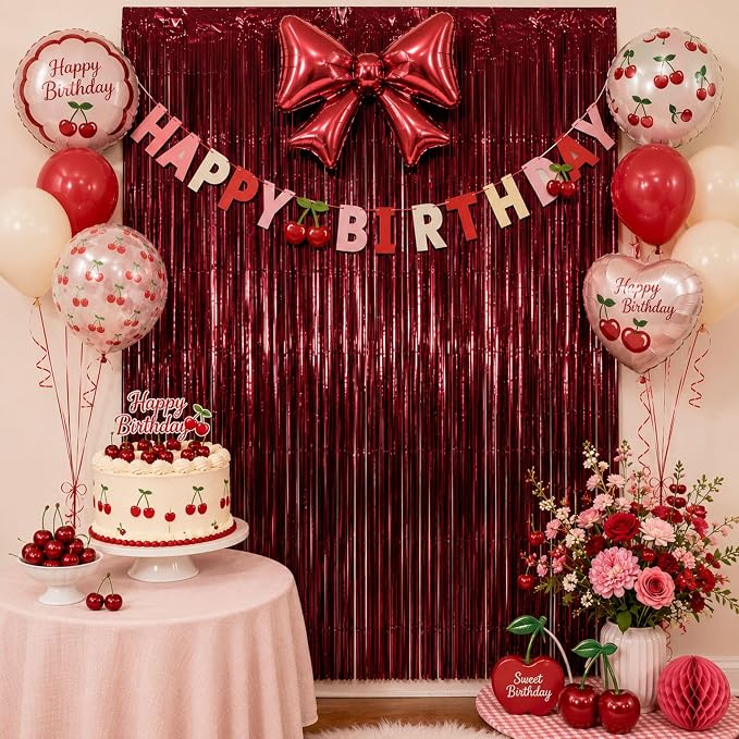 Matte Burgundy Foil Fringe Tinsel Backdrop, 2 Pack, 3.3 x 6.6 Ft | Matte Maroon - Image 7