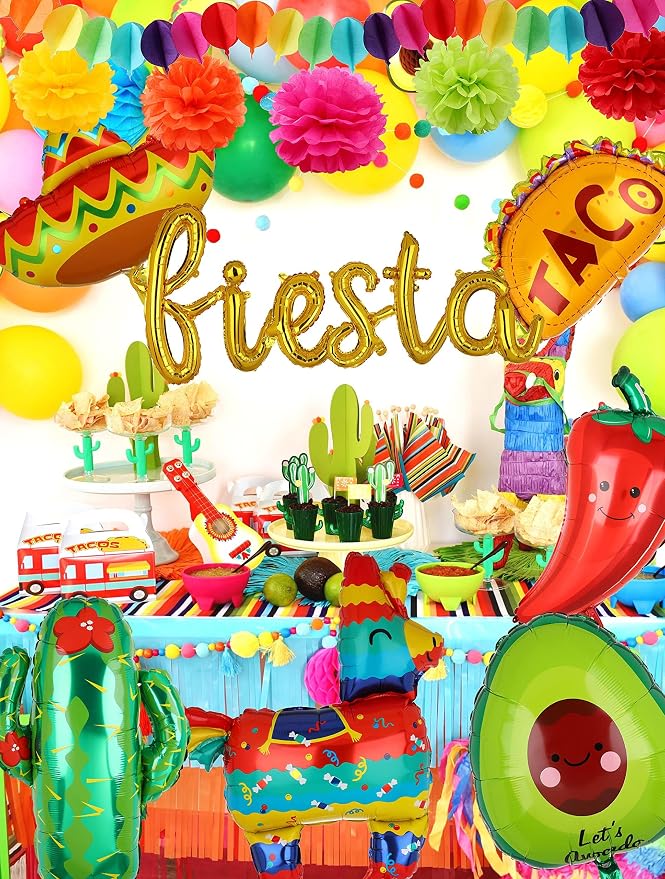 Fiesta Balloons Letter Banner Mexico Taco Cactus Mexican Fiesta Theme Set | - Image 5