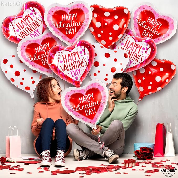 KatchOn White & Pink Heart Shaped Foil Balloons 18 Inch, Valentines Day - Image 7