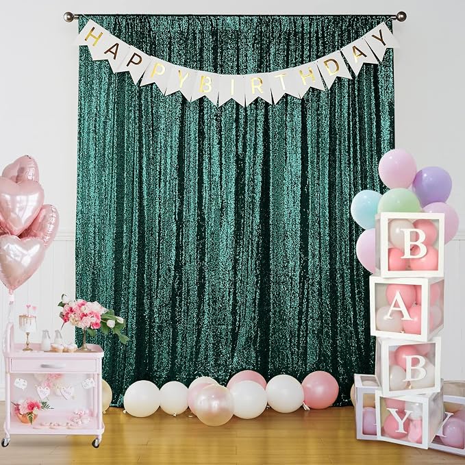 Sugargirl Dark Green Sequin Backdrop Curtain 4FTx8FT Glitter Dark Green - Image 3