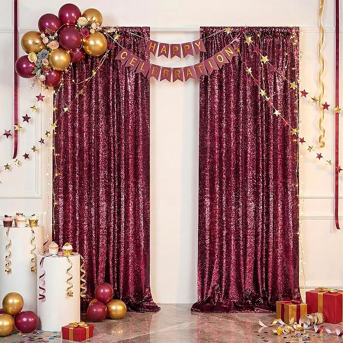 Sequin Curtain 4 Panels 2x8FT Burgundy Sequin Backdrop - Image 4