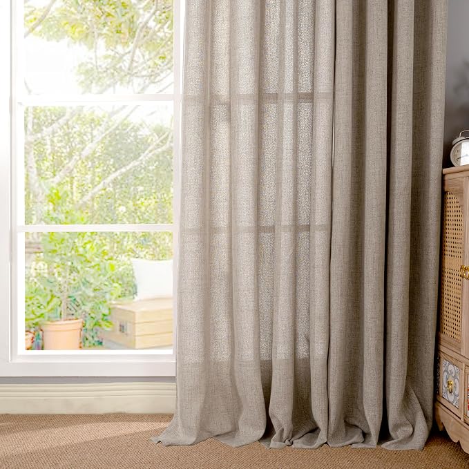 YoungsTex Oatmeal Burlap Linen Curtains 80 Inch Length, Light Filtering Window - Image 7