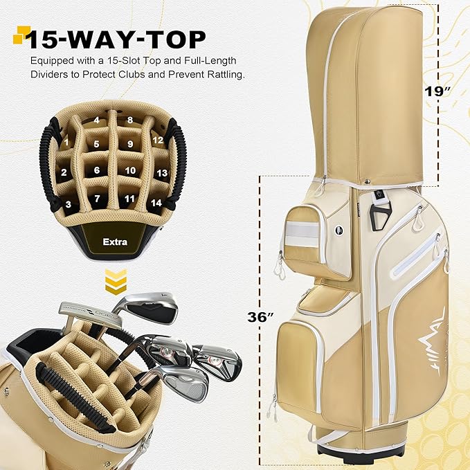 Golf Cart Bag, 15 Way Organizer Divider Top with Handles and Rain Cover