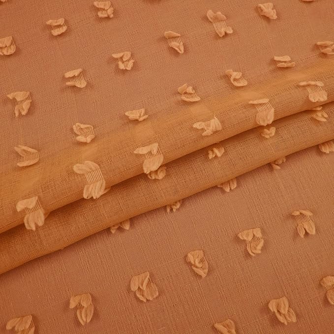 KOUFALL Burnt Orange Back Tab Rod Pocket Pom Pom Sheer Curtains - Image 4