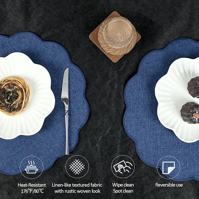 AHHFSMEI Round Faux Linen Placemats Set of 8 Heat Resistant Non-Slip Stain - Image 3