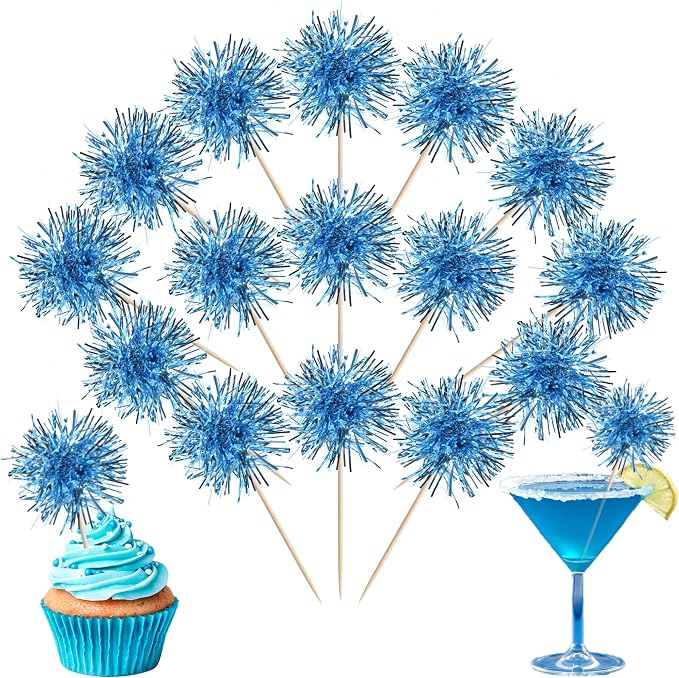 40 PCS Foil Firework Cupcake Toppers Light Blue Sparkler Cupcake Picks Sparkle by ZHUOWEISM