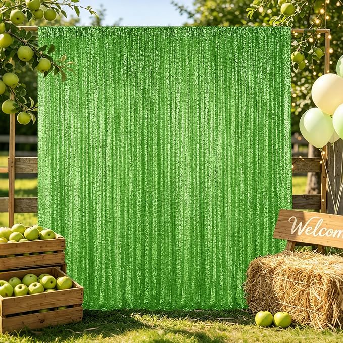 Hahuho Light Green Sequin Backdrop Curtain, Banquet Decoration（6 Panels - Image 2