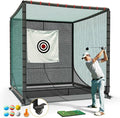 Golf Cage with Steel Freame, 7x7x7ft Golf Net with Rubber Hose, Noise Reduction for Backyard Indoor Outdoor Lawn Practice(Includes 1 Hitting Mat 6 PU Balls 1 Tee)