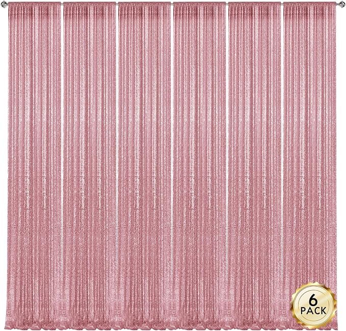 2×8FT-6PCS Rose Pink Sequin Backdrop Curtains Panels, Photography Backdrop - Image 7