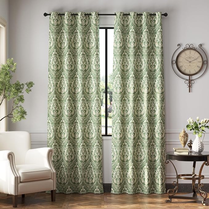 jinchan Blackout Curtains for Bedroom, Sage Damask Patterned Curtains 84 Inch by JINCHAN